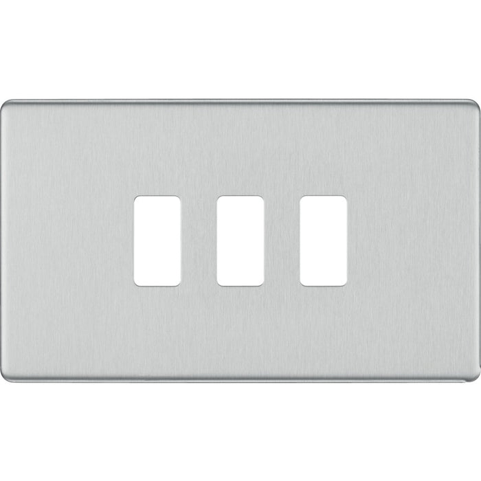 BG RFBS3 Flatplate Screwless 3G Grid Front Plate - Brushed Steel - westbasedirect.com