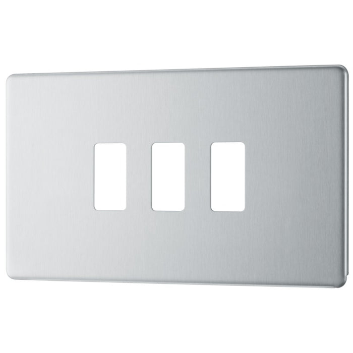 BG RFBS3 Flatplate Screwless 3G Grid Front Plate - Brushed Steel - westbasedirect.com