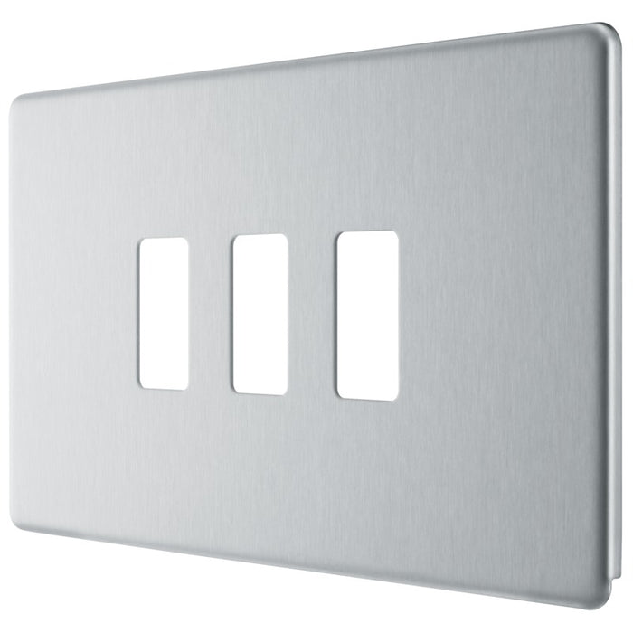 BG RFBS3 Flatplate Screwless 3G Grid Front Plate - Brushed Steel - westbasedirect.com