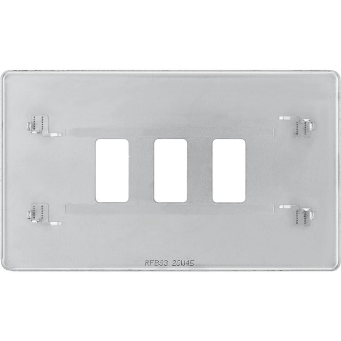 BG RFBS3 Flatplate Screwless 3G Grid Front Plate - Brushed Steel - westbasedirect.com