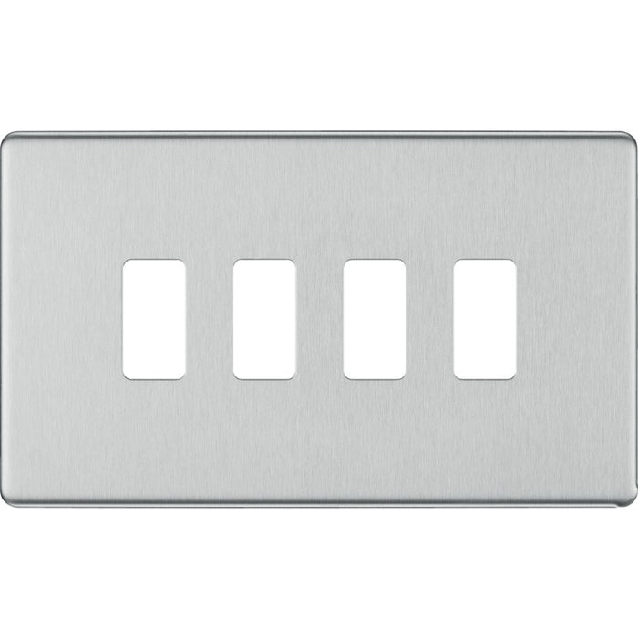 BG RFBS4 Flatplate Screwless 4G Grid Front Plate - Brushed Steel - westbasedirect.com
