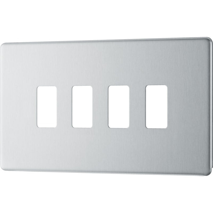 BG RFBS4 Flatplate Screwless 4G Grid Front Plate - Brushed Steel - westbasedirect.com