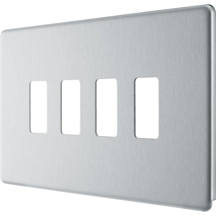 BG RFBS4 Flatplate Screwless 4G Grid Front Plate - Brushed Steel - westbasedirect.com