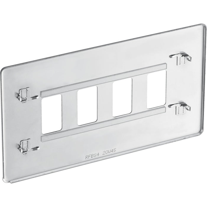 BG RFBS4 Flatplate Screwless 4G Grid Front Plate - Brushed Steel - westbasedirect.com