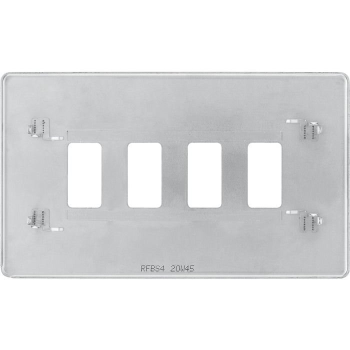 BG RFBS4 Flatplate Screwless 4G Grid Front Plate - Brushed Steel - westbasedirect.com