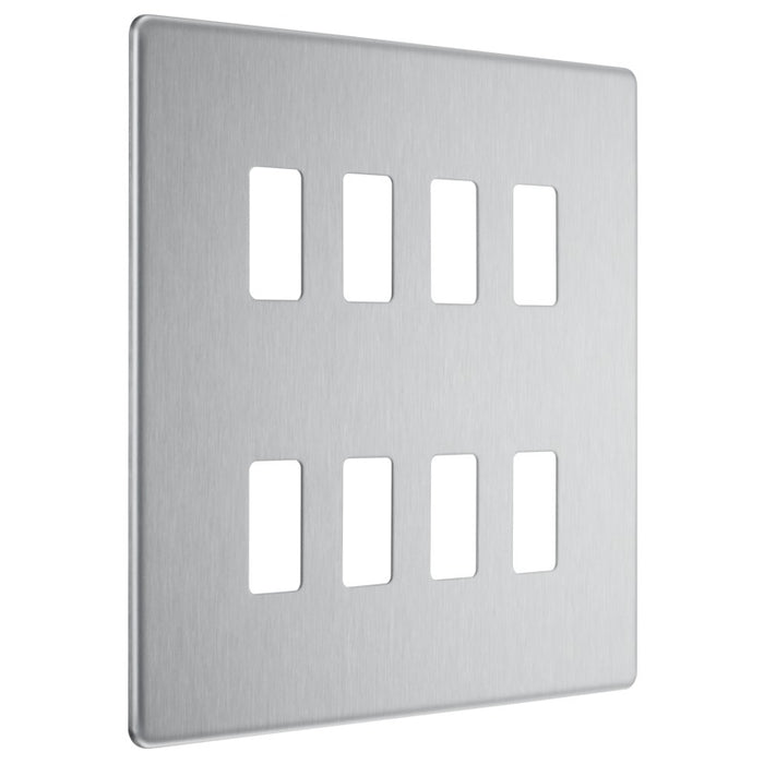 BG RFBS8 Flatplate Screwless 8G Grid Front Plate - Brushed Steel - westbasedirect.com