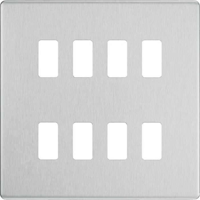 BG RFBS8 Flatplate Screwless 8G Grid Front Plate - Brushed Steel - westbasedirect.com
