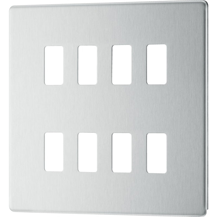BG RFBS8 Flatplate Screwless 8G Grid Front Plate - Brushed Steel - westbasedirect.com