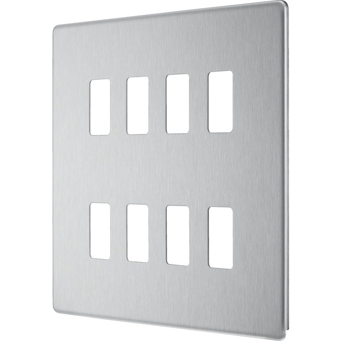 BG RFBS8 Flatplate Screwless 8G Grid Front Plate - Brushed Steel - westbasedirect.com