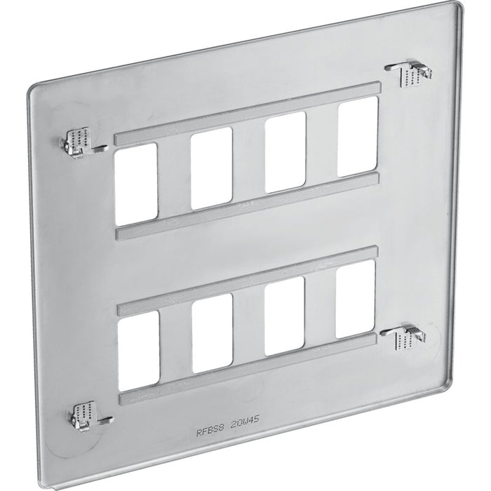 BG RFBS8 Flatplate Screwless 8G Grid Front Plate - Brushed Steel - westbasedirect.com