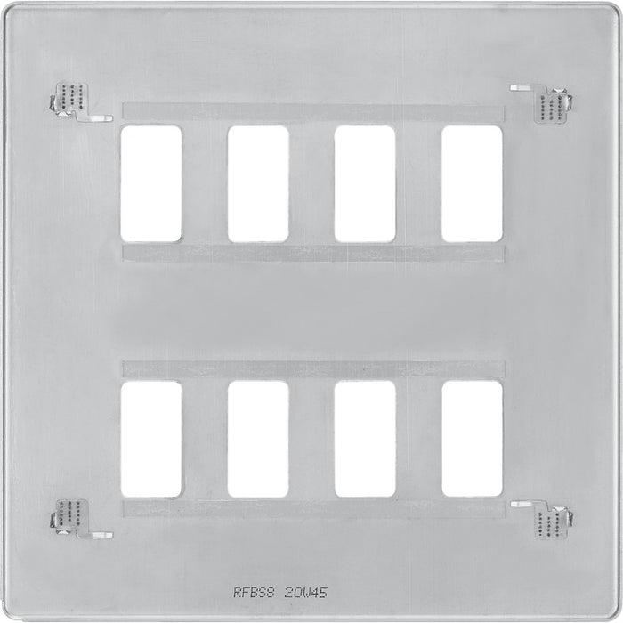BG RFBS8 Flatplate Screwless 8G Grid Front Plate - Brushed Steel - westbasedirect.com