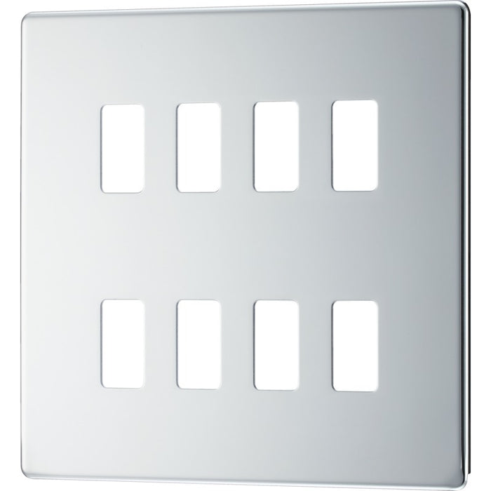 BG RFPC8 Flatplate Screwless 8G Grid Front Plate - Polished Chrome - westbasedirect.com