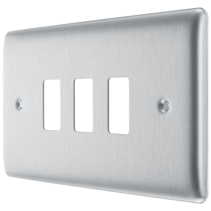 BG RNBS3 Nexus Metal 3G Grid Front Plate - Brushed Steel - westbasedirect.com