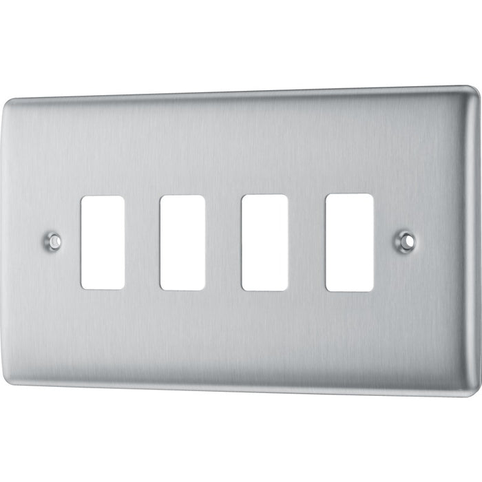 BG RNBS4 Nexus Metal 4G Grid Front Plate - Brushed Steel - westbasedirect.com