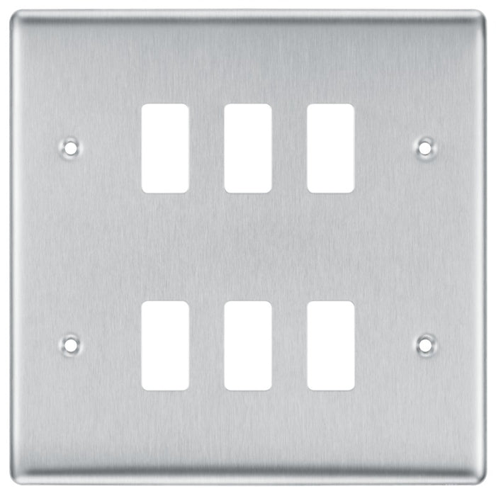 BG RNBS6 Nexus Metal 6G Grid Front Plate - Brushed Steel - westbasedirect.com