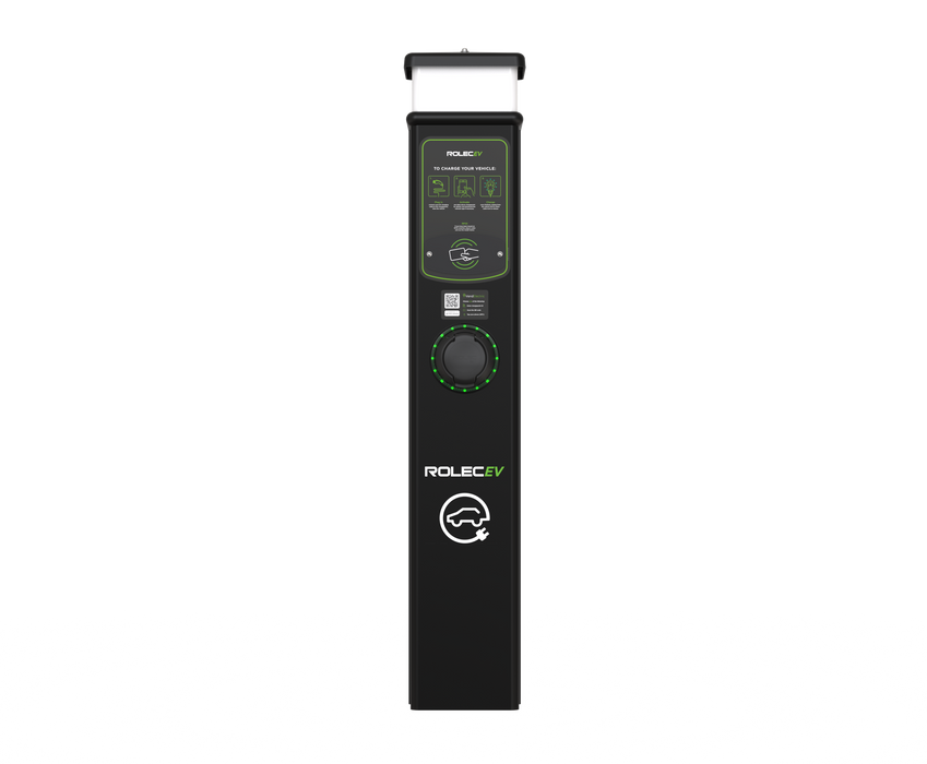 Rolec ROLEC0213B BasicCharge Smart EV Charging Pedestal - 1x up to 22kW 3PH Type 2 Socket - Black - westbasedirect.com