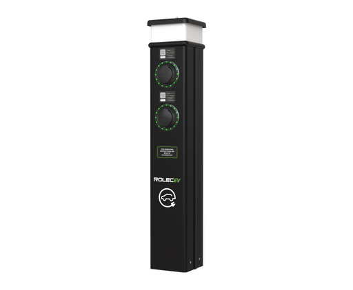 Rolec ROLEC0221B BasicCharge Smart EV Charging Pedestal - 2x up to 7.4kw Type 2 Sockets - Black - westbasedirect.com