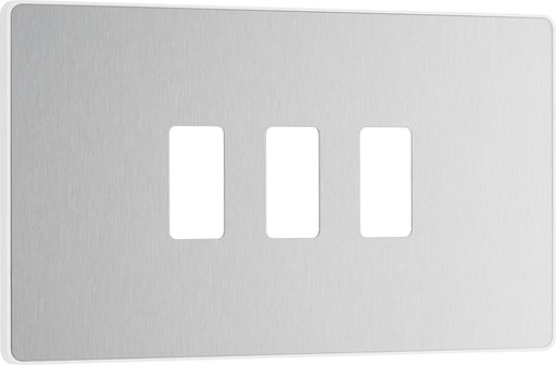 BG Evolve RPCDBS3W 3G Grid Front Plate - Brushed Steel (White) - westbasedirect.com