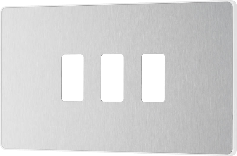 BG Evolve RPCDBS3W 3G Grid Front Plate - Brushed Steel (White) - westbasedirect.com
