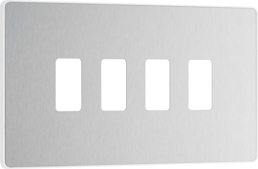 BG Evolve RPCDBS4W 4G Grid Front Plate - Brushed Steel (White) - westbasedirect.com