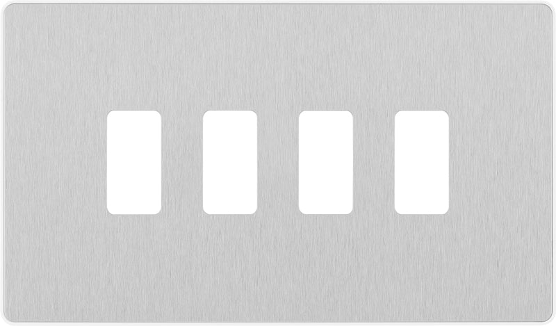 BG Evolve RPCDBS4W 4G Grid Front Plate - Brushed Steel (White) - westbasedirect.com