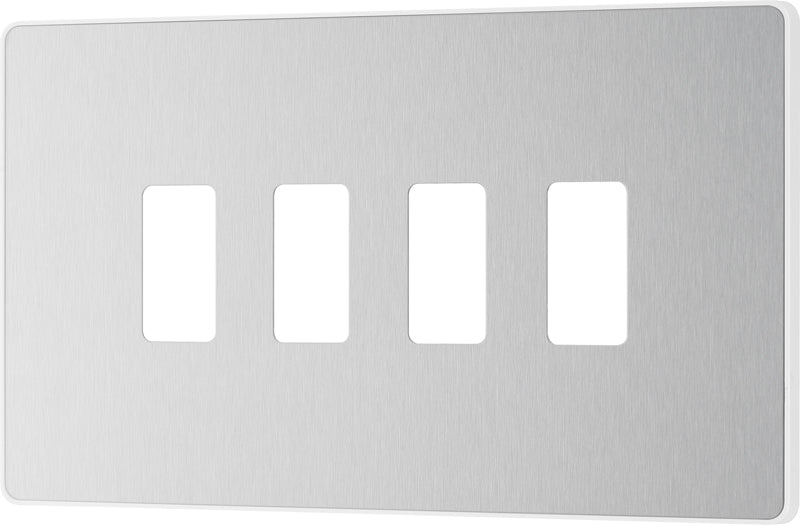 BG Evolve RPCDBS4W 4G Grid Front Plate - Brushed Steel (White) - westbasedirect.com