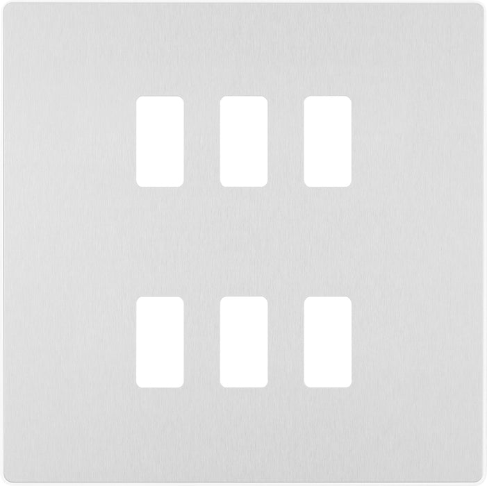 BG Evolve RPCDBS6W 6G Grid Front Plate - Brushed Steel (White) - westbasedirect.com
