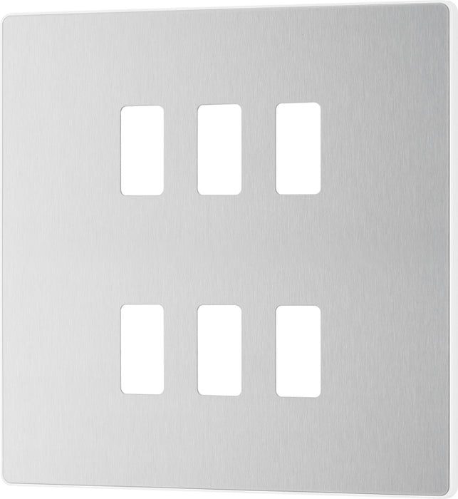 BG Evolve RPCDBS6W 6G Grid Front Plate - Brushed Steel (White) - westbasedirect.com