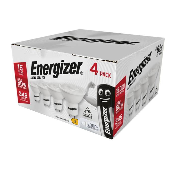 Energizer 4.6W 375lm GU10 LED Bulb Cool White 4000K Dimmable (4 Pack) - westbasedirect.com