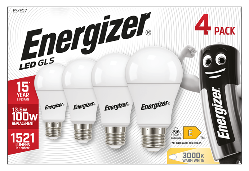 Energizer 13.2W 1521lm E27 ES GLS LED Bulb Opal Warm White 3000K (4 Pack) - westbasedirect.com