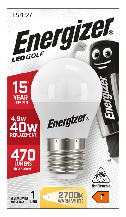 Energizer 5.2W 470lm E27 ES Golf LED Bulb Opal Warm White 2700K - westbasedirect.com