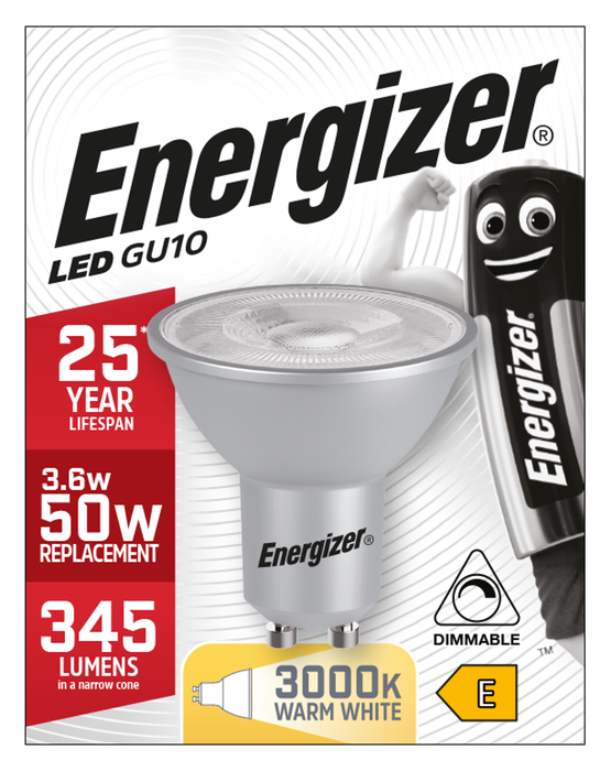 Energizer 4.6W 375lm GU10 High Tech LED Bulb Warm White 3000K Dimmable - westbasedirect.com