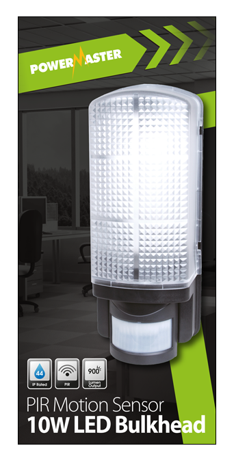 Powermaster S9348 10W IP44 Polycarbonate LED Bulkhead with PIR Motion Sensor - westbasedirect.com