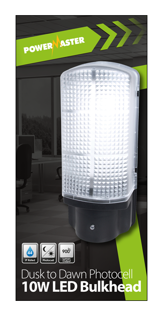 Powermaster S9349 10W IP44 Polycarbonate LED Bulkhead with Photocell - westbasedirect.com