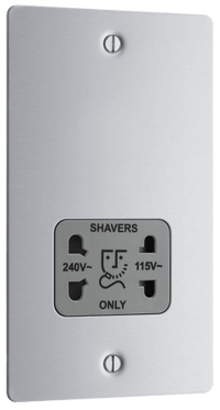 BG SBS20G Flatplate Screwed Dual Voltage Shaver Socket - Grey Insert - Brushed Steel