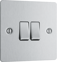 BG SBS42 Flatplate Screwed 20A 16AX 2 Way Double Light Switch - Brushed Steel