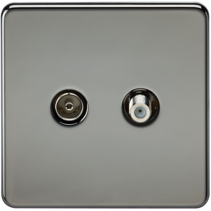 Knightsbridge SF0140BN Screwless TV & SAT TV Outlet (Isolated) - Black Nickel - westbasedirect.com