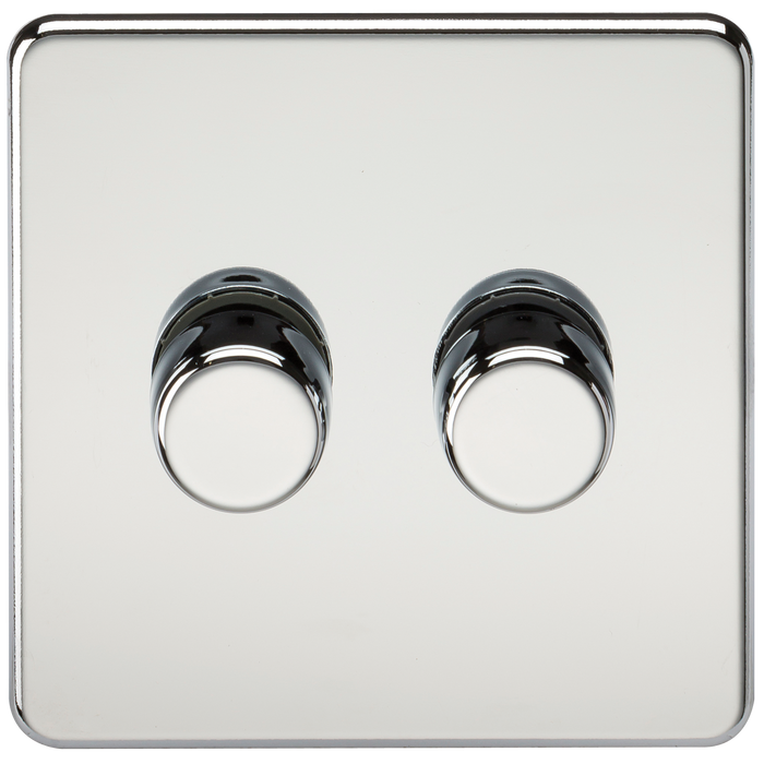 Knightsbridge SF2182PC Screwless 2G 2-Way 10-200W (5-150W LED) Trailing Edge Dimmer - Polished Chrome - westbasedirect.com