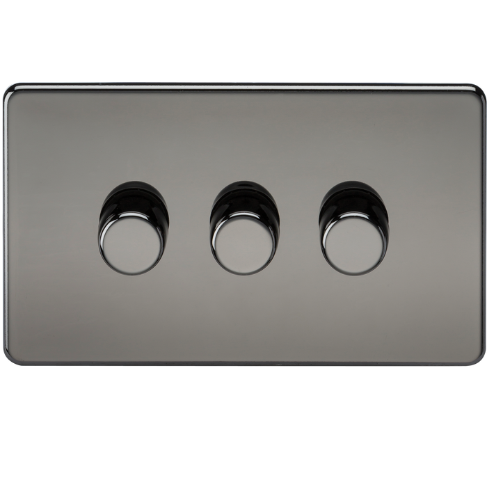 Knightsbridge SF2183BN Screwless 3G 2-Way 10-200W (5-150W LED) Trailing Edge Dimmer - Black Nickel - westbasedirect.com