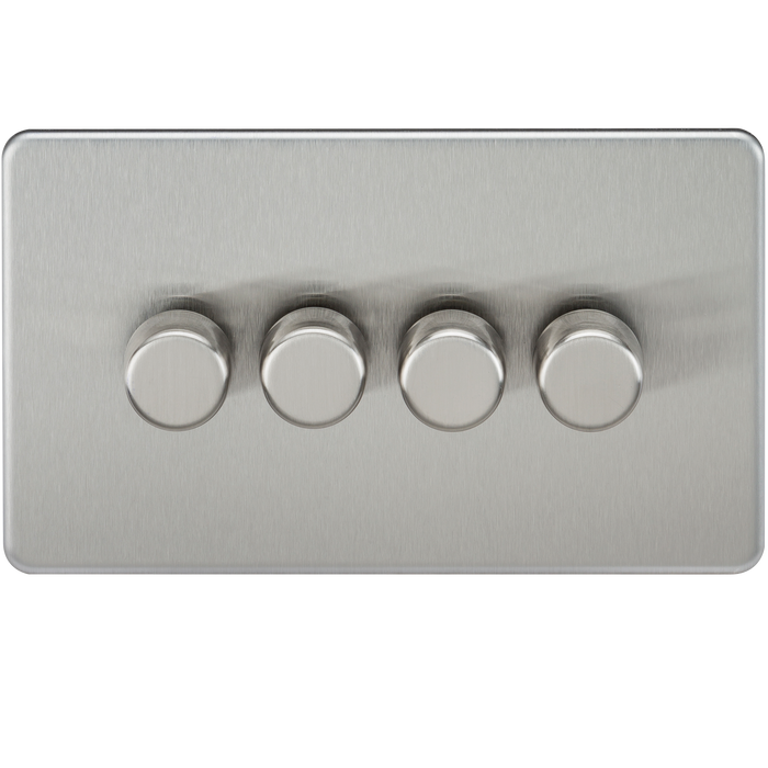 Knightsbridge SF2184BC Screwless 4G 2-Way 10-200W (5-150W LED) Trailing Edge Dimmer - Brushed Chrome - westbasedirect.com