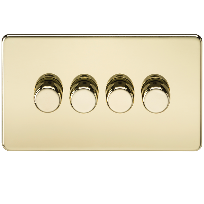 Knightsbridge SF2184PB Screwless 4G 2-Way 10-200W Trailing Edge Dimmer - Polished Brass - westbasedirect.com