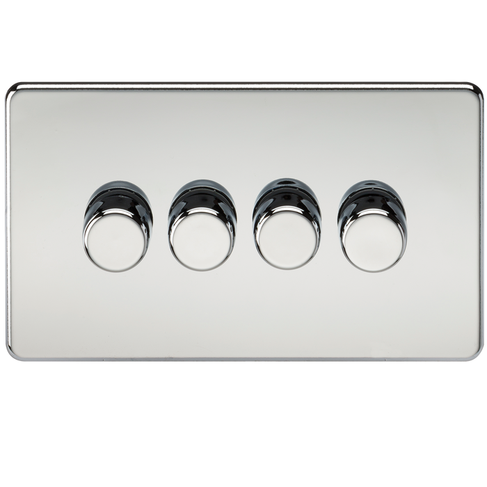 Knightsbridge SF2184PC Screwless 4G 2-Way 10-200W (5-150W LED) Trailing Edge Dimmer - Polished Chrome - westbasedirect.com