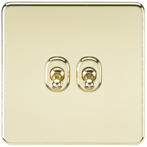 Knightsbridge SF2TOGPB Screwless 10AX 2G 2-Way Toggle Switch - Polished Brass - westbasedirect.com