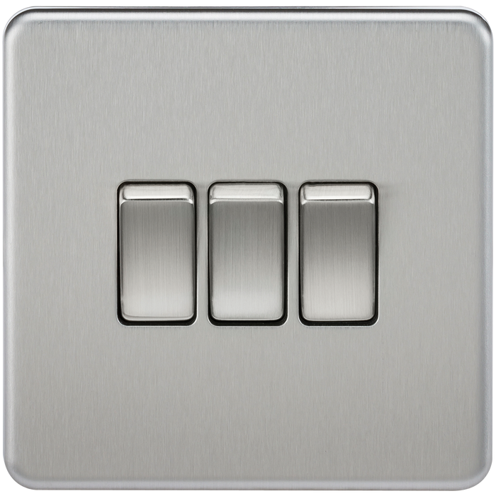 Knightsbridge SF4000BC Screwless 10AX 3G 2-Way Switch - Brushed Chrome - westbasedirect.com