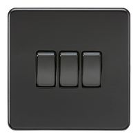 Knightsbridge SF4000MBB Screwless 10AX 3G 2-Way Switch - Matt Black + Black Rockers