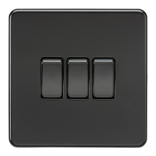 Knightsbridge SF4000MBB Screwless 10AX 3G 2-Way Switch - Matt Black + Black Rockers - westbasedirect.com