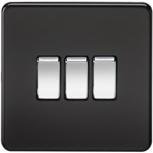 Knightsbridge SF4000MB Screwless 10AX 3G 2-Way Switch - Matt Black + Chrome Rocker - westbasedirect.com