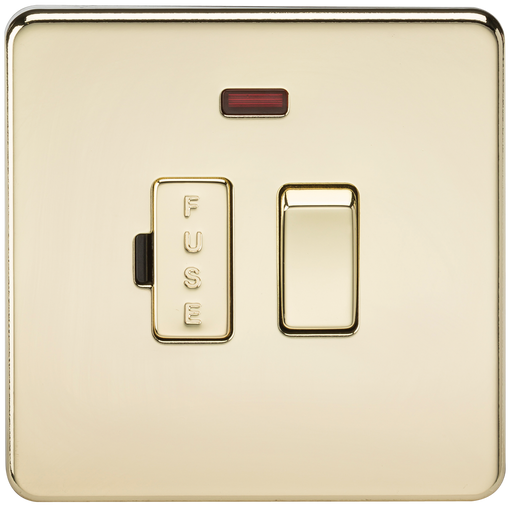 Knightsbridge SF6300NPB Screwless 13A Switched Fused Spur Unit + Neon - Polished Brass - westbasedirect.com