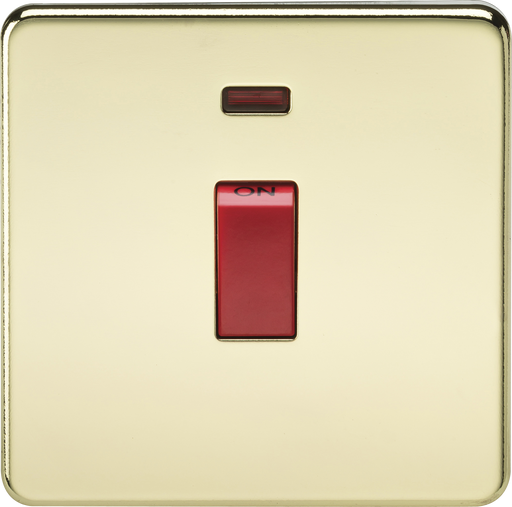 Knightsbridge SF8331NPB Screwless 45A 1G DP Switch + Neon - Polished Brass - westbasedirect.com