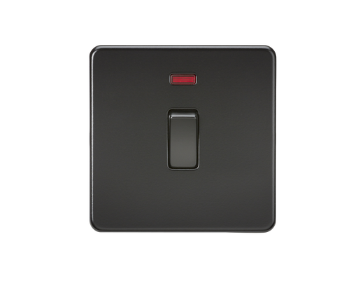 Knightsbridge SF8341NMBB Screwless 20A 1G DP Switch + Neon - Matt Black + Black Rocker - westbasedirect.com